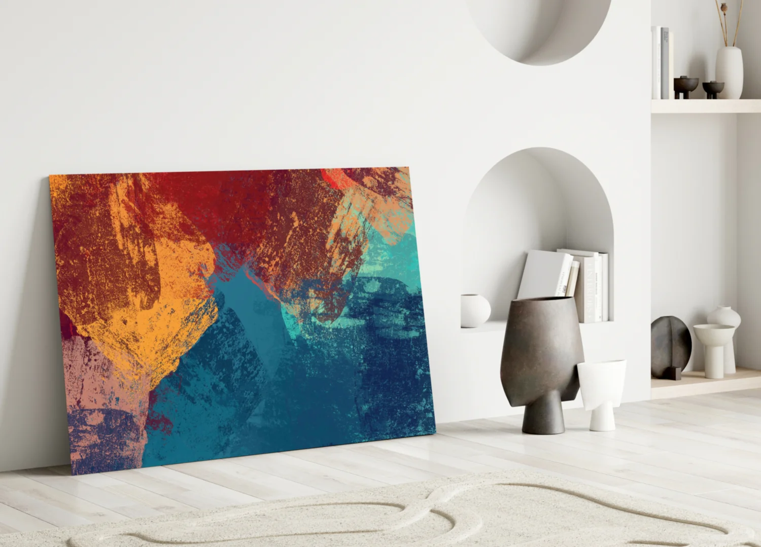 Red and Blue Grunge Paint Glass Wall Art - Image 3