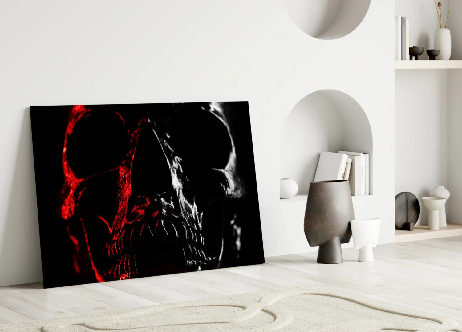 Red and White Shadow Skull Glass Wall Art - Image 3