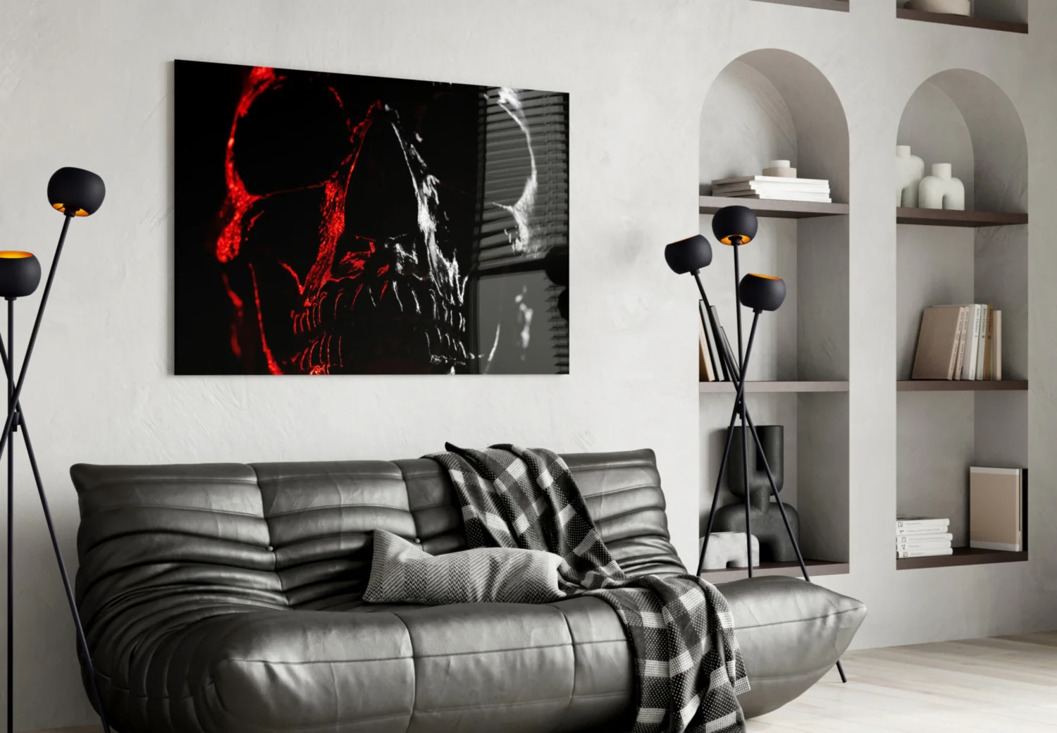Red and White Shadow Skull Glass Wall Art - Image 4