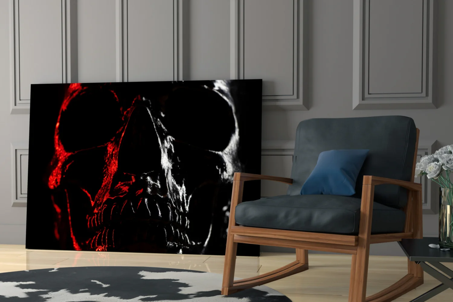 Red and White Shadow Skull Glass Wall Art - Image 6