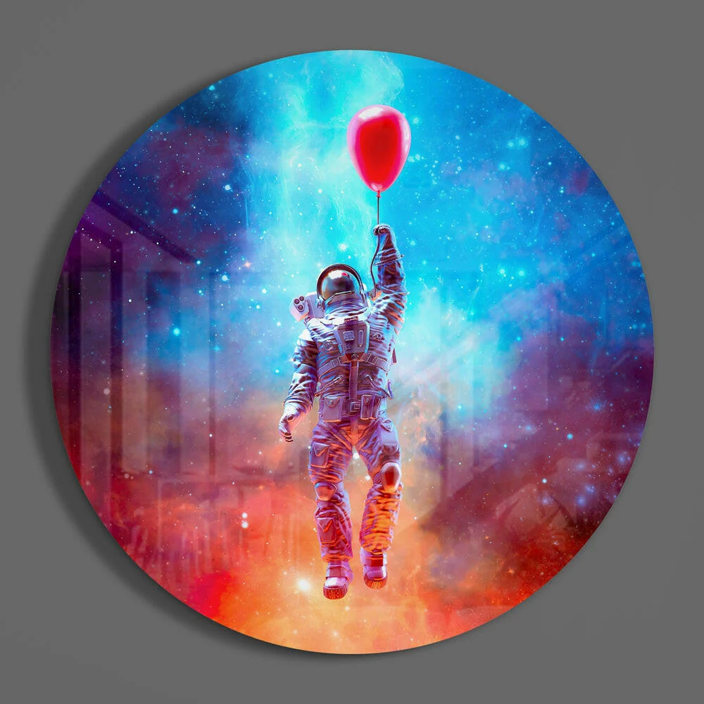 Red Balloon City Astronaut Glass Wall Art - Image 3