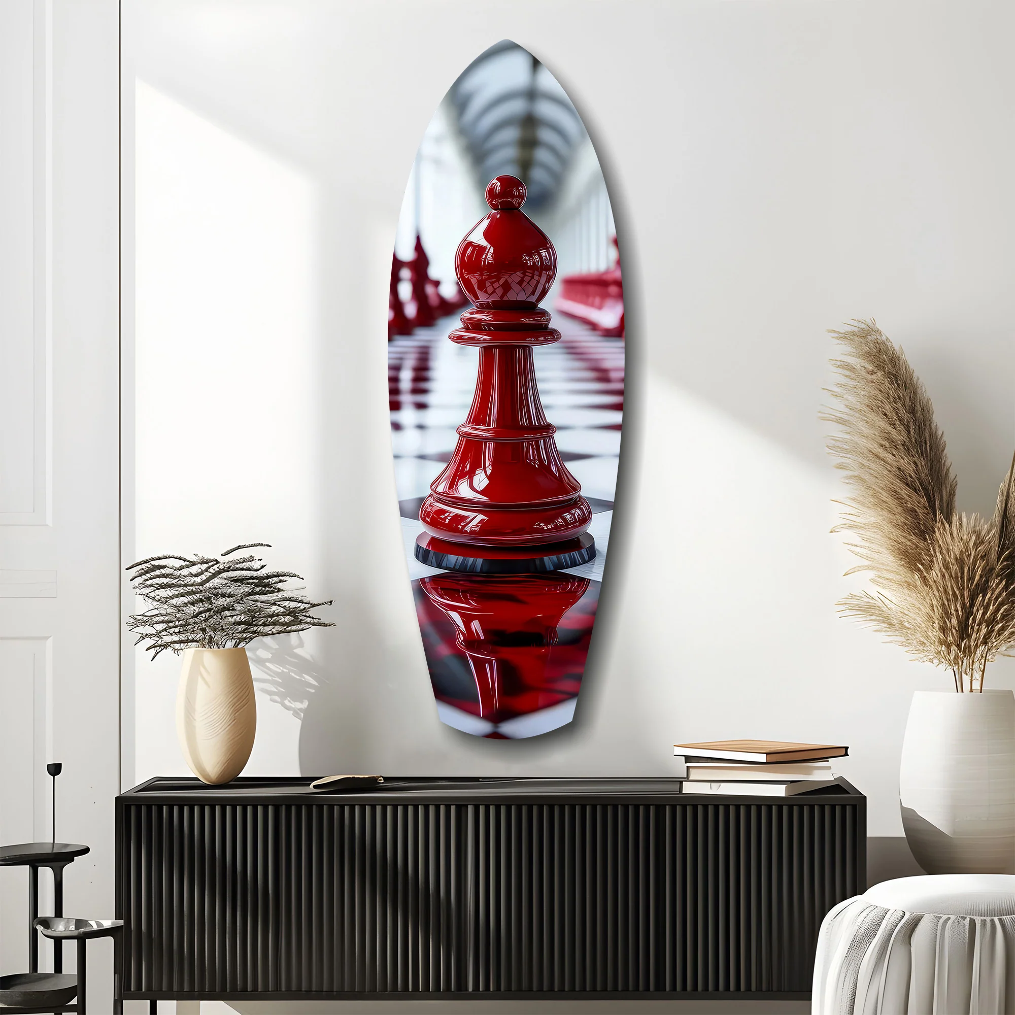 Red Bishop Chess Piece Strategy Glass Wall Art - Image 10