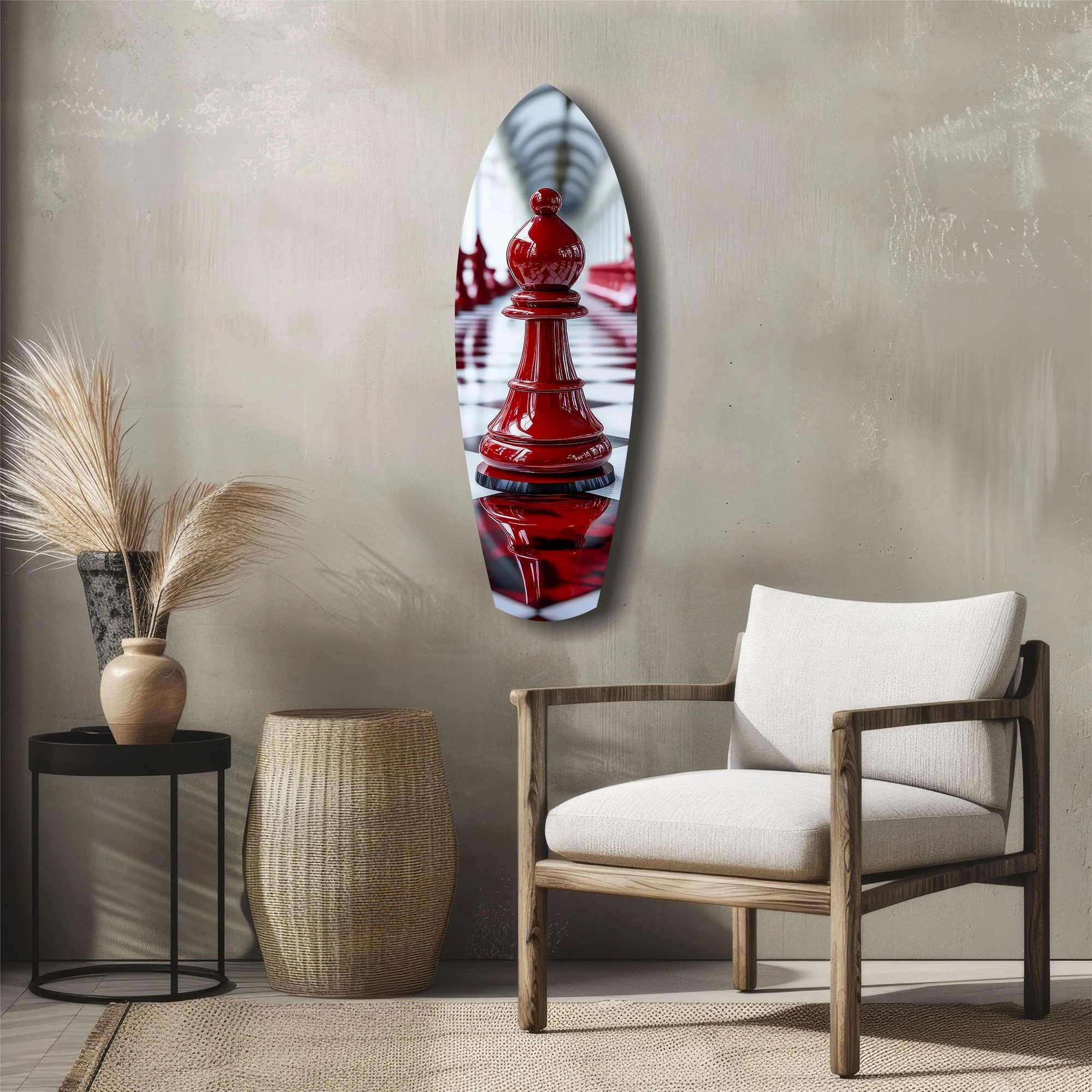 Red Bishop Chess Piece Strategy Glass Wall Art - Image 5
