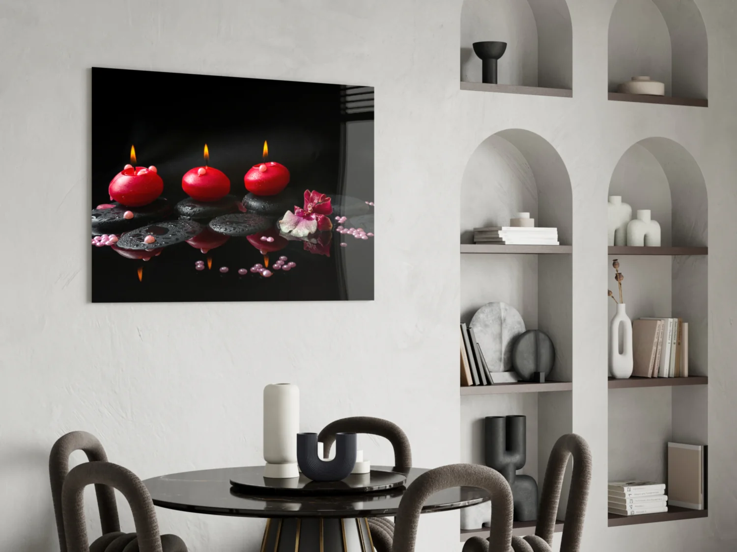 Red Candles Zen Stones Glass Wall Art - Image 6