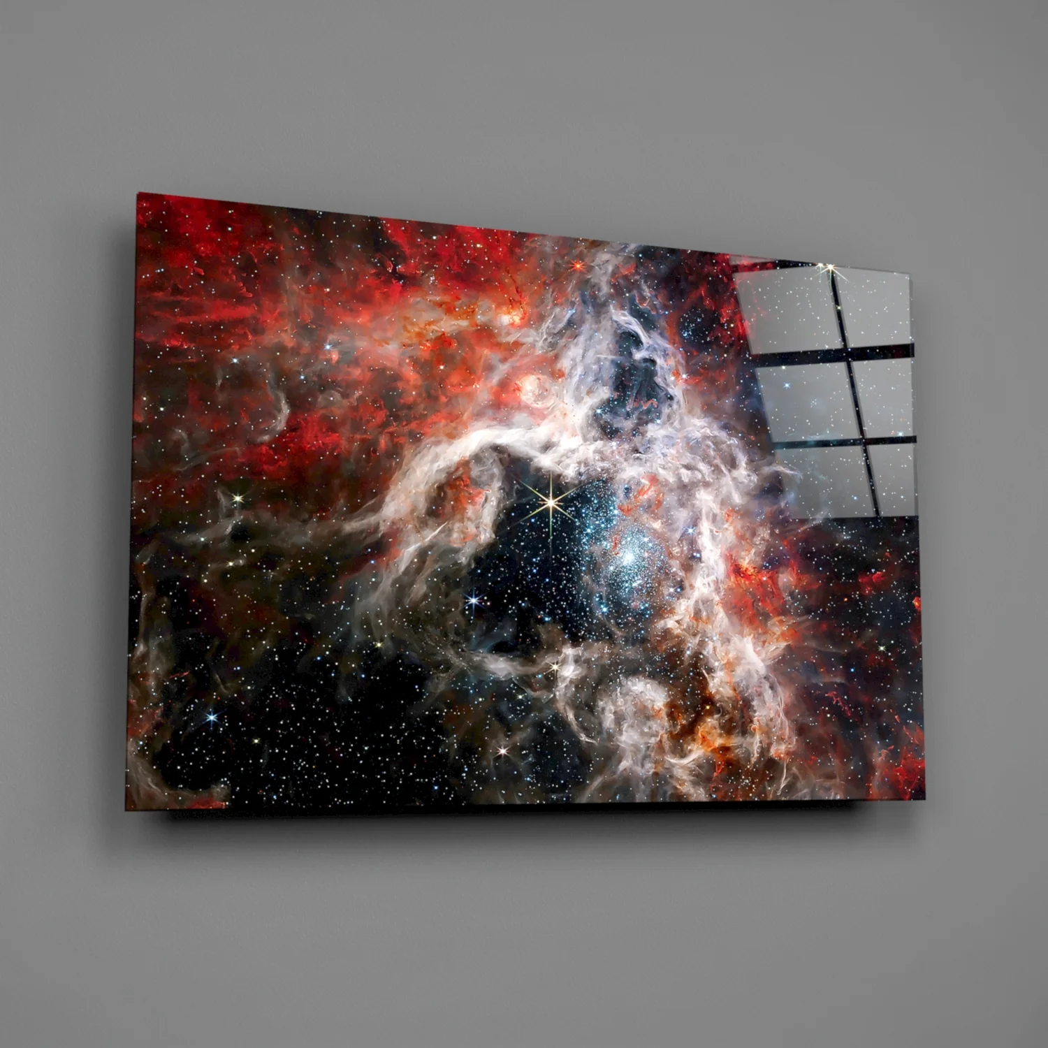 Red Cosmic Cloud Nebula Glass Wall Art - Image 2