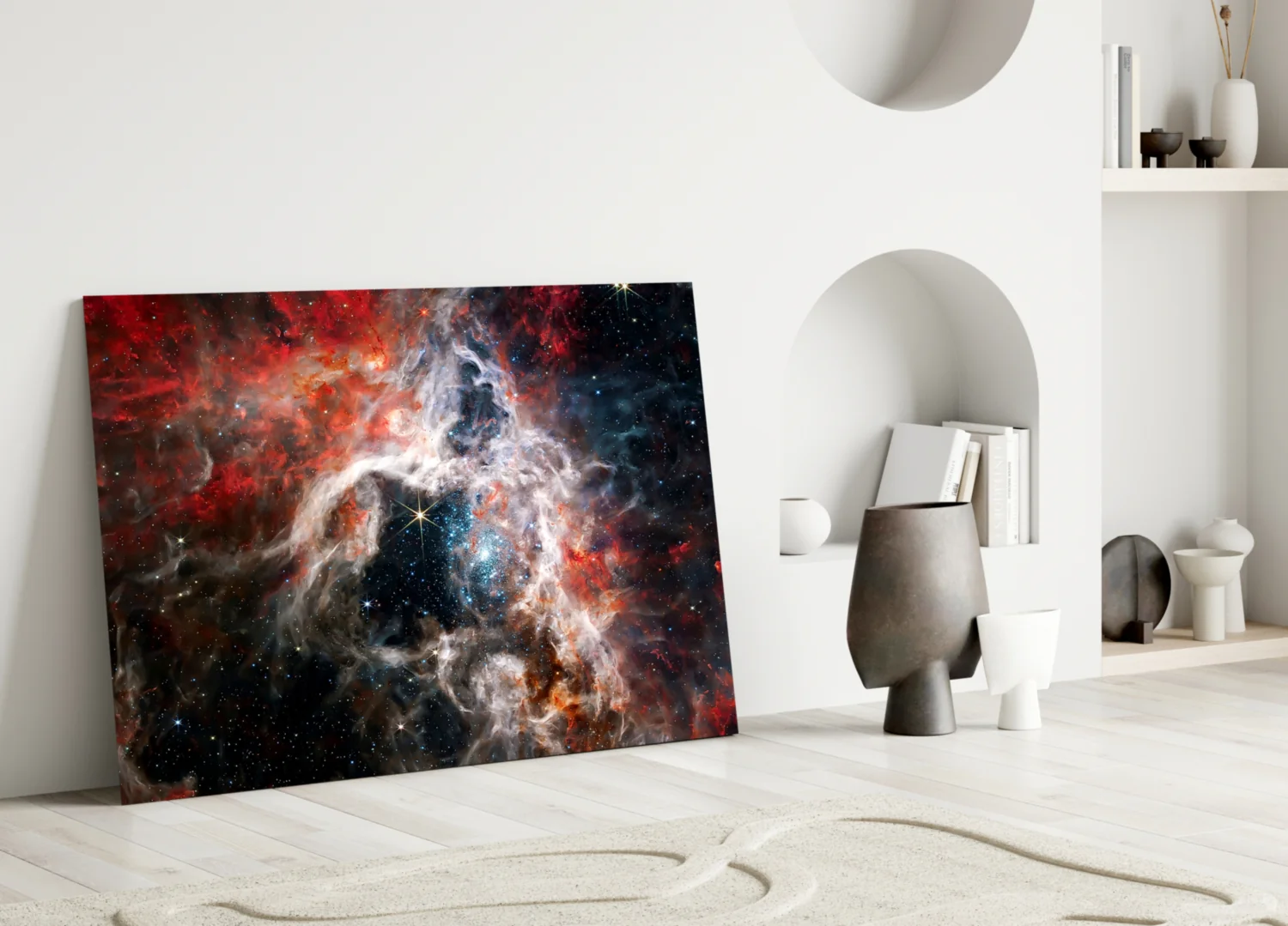 Red Cosmic Cloud Nebula Glass Wall Art - Image 3