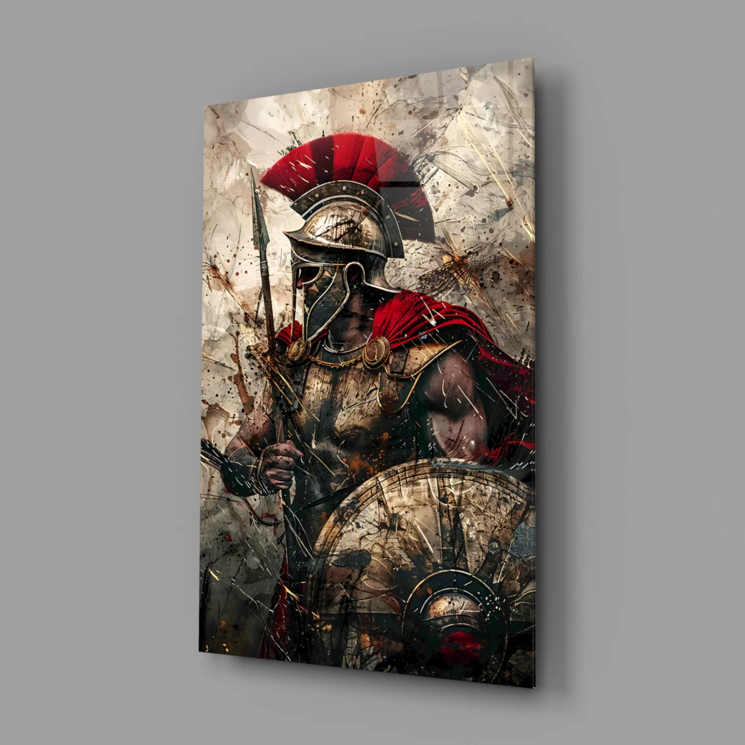 Red Crest Gladiator Shield Glass Wall Art - Image 3