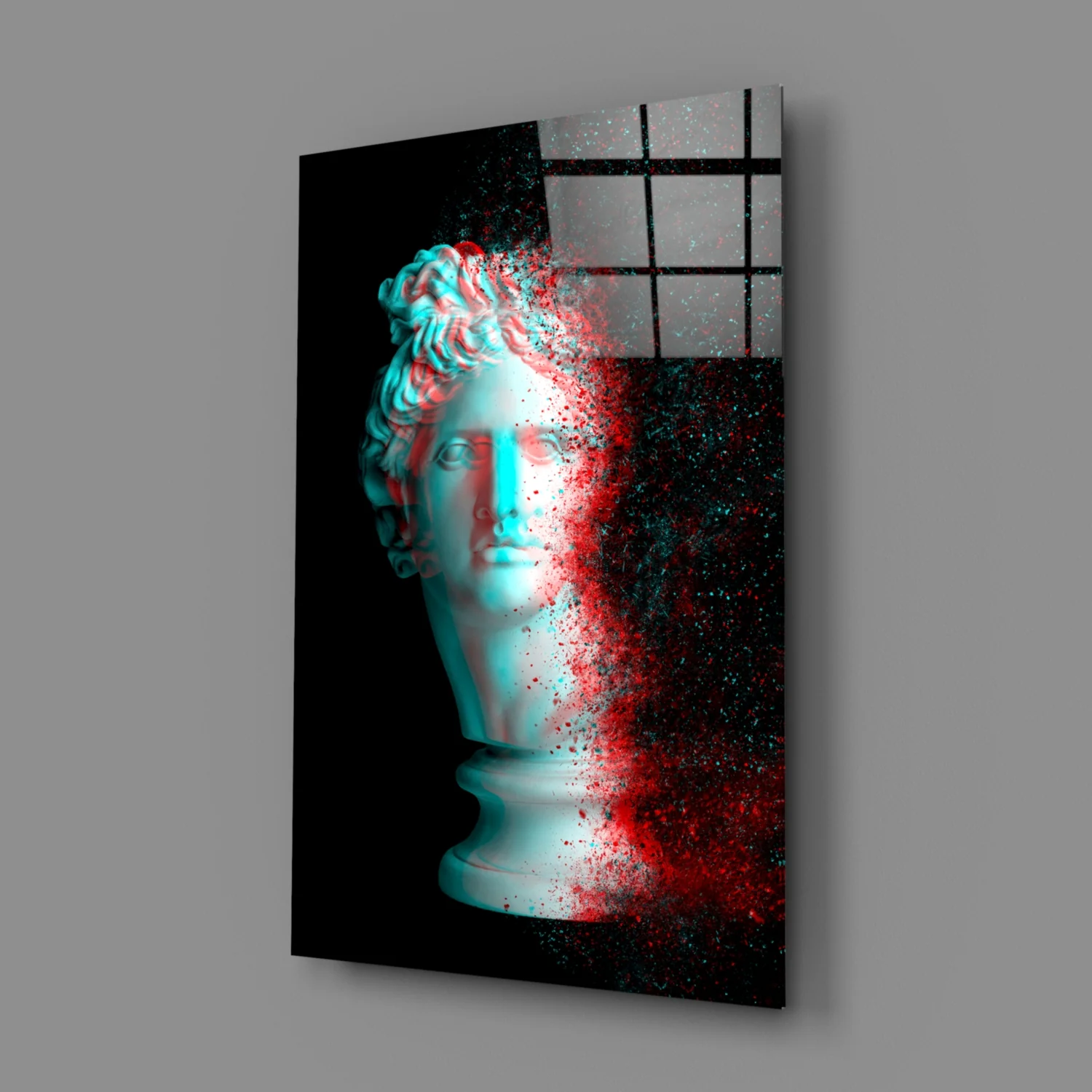 Red Cyan Glitch Apollo Head Glass Wall Art - Image 2