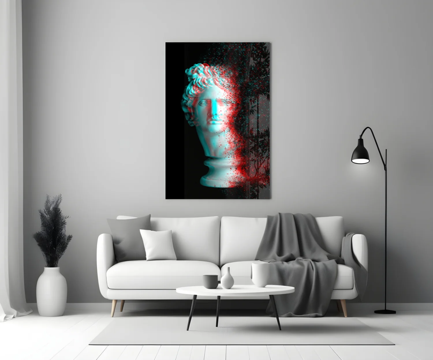 Red Cyan Glitch Apollo Head Glass Wall Art - Image 3