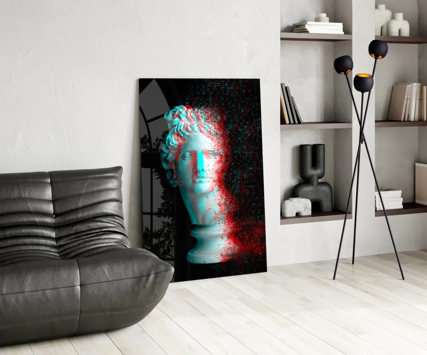 Red Cyan Glitch Apollo Head Glass Wall Art - Image 5