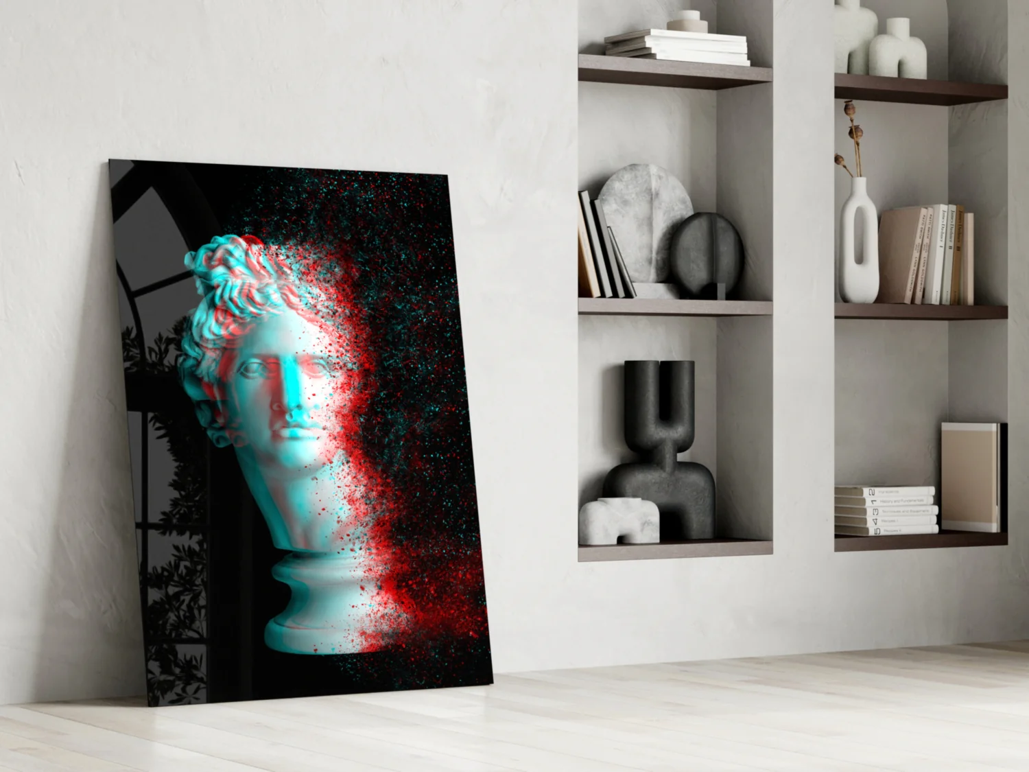 Red Cyan Glitch Apollo Head Glass Wall Art - Image 6