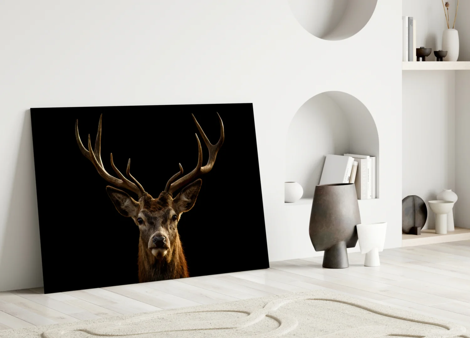 Red Deer Stag on Black Glass Wall Art - Image 3