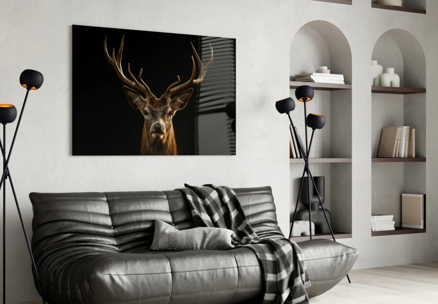 Red Deer Stag on Black Glass Wall Art - Image 4
