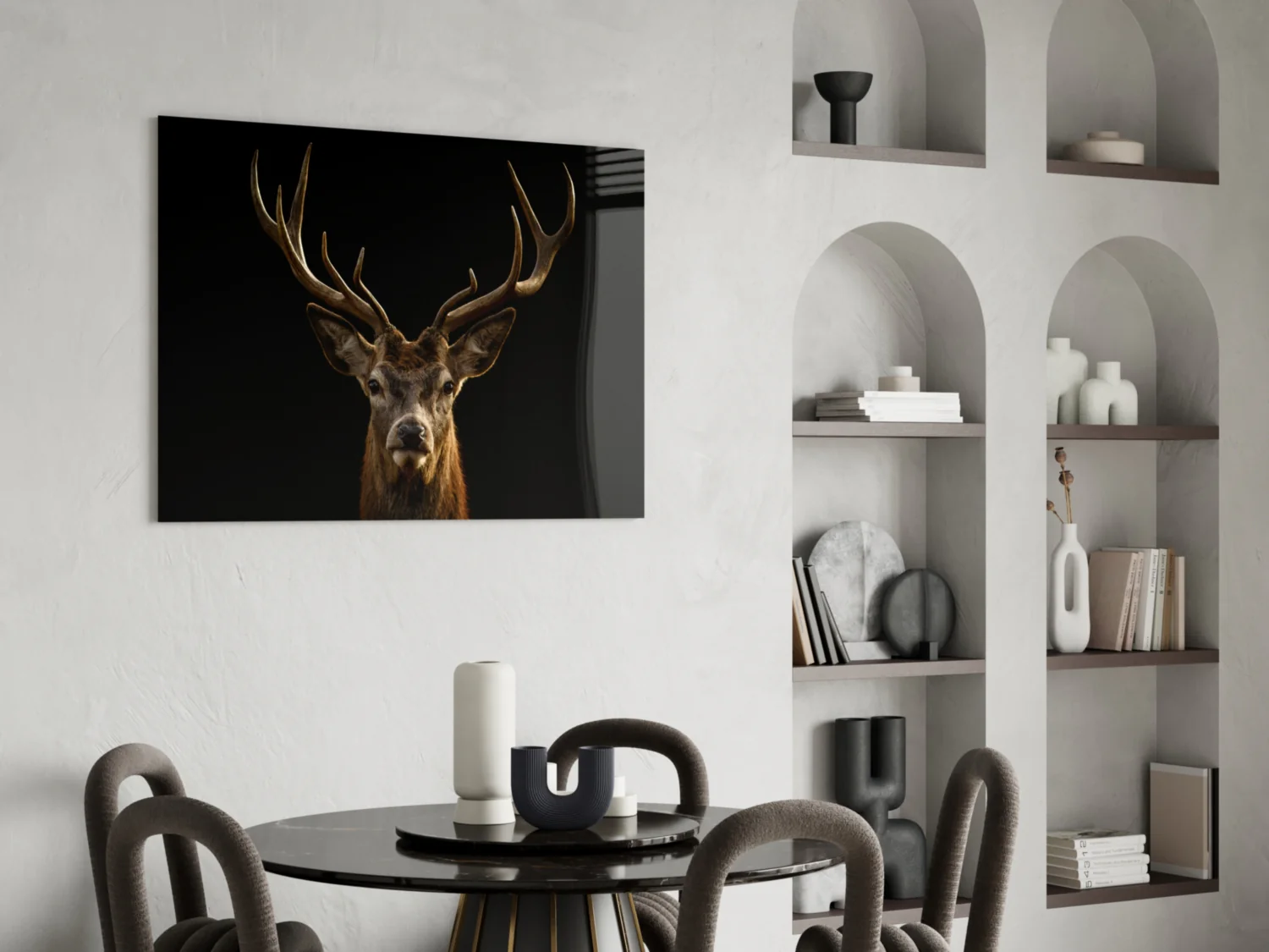 Red Deer Stag on Black Glass Wall Art - Image 5
