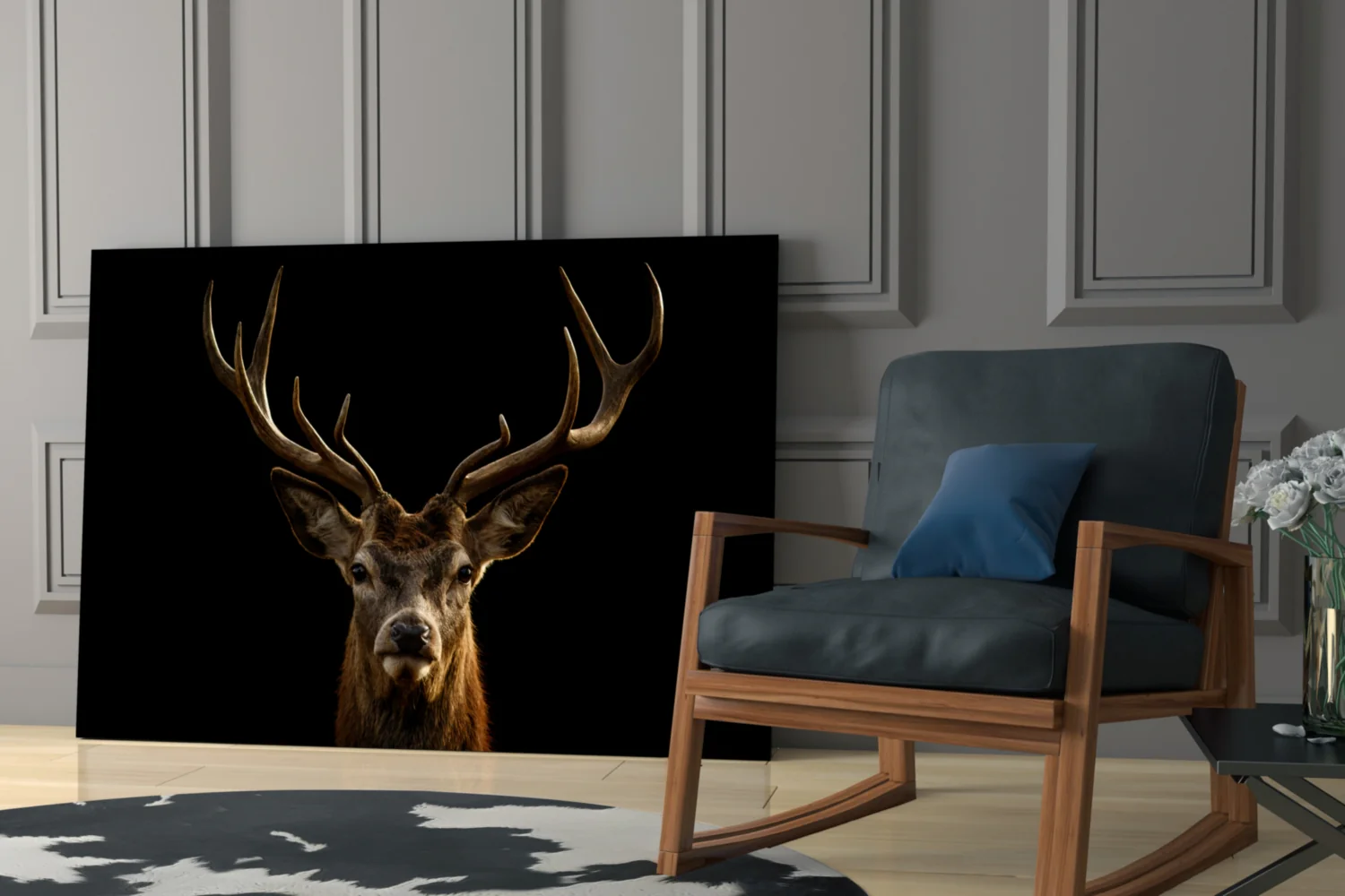 Red Deer Stag on Black Glass Wall Art - Image 6