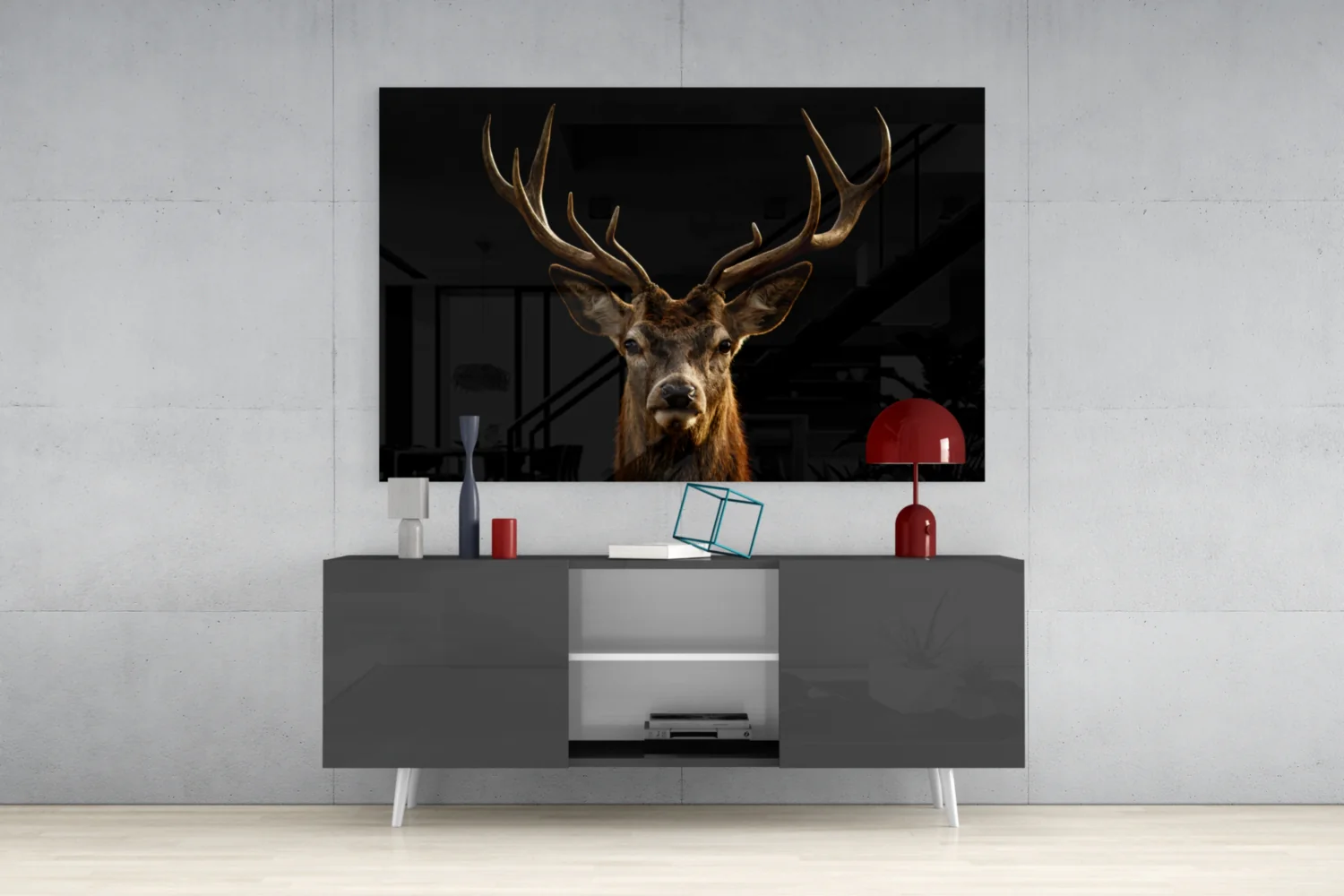 Red Deer Stag on Black Glass Wall Art - Image 8