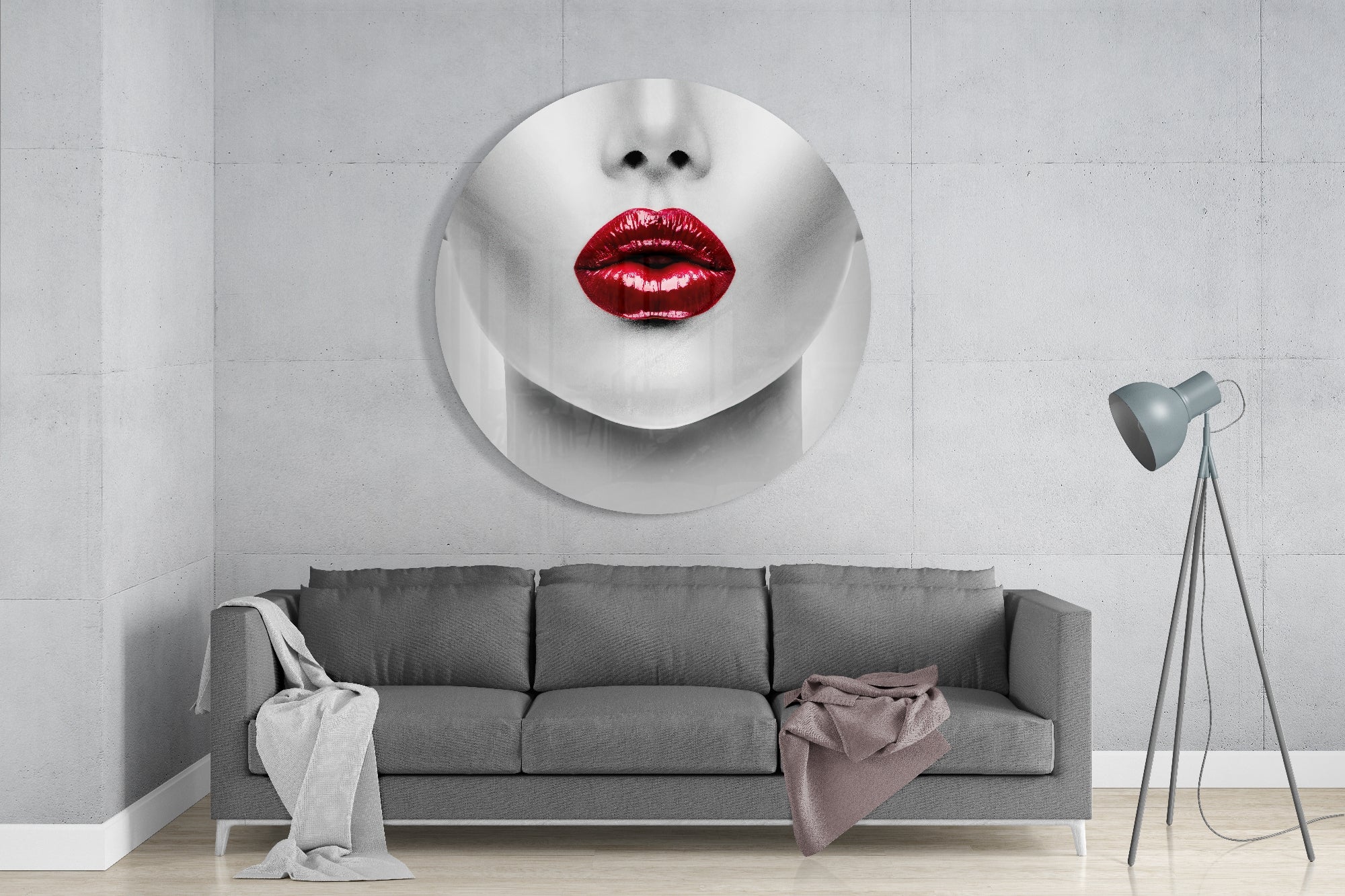 Red Glossy Lips Circle Glass Wall Art - Image 3