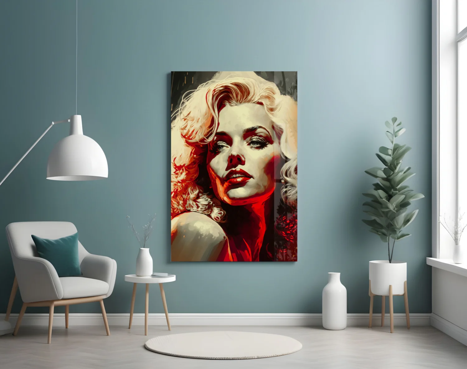 Red Glow Blonde Diva Glass Wall Art - Image 4