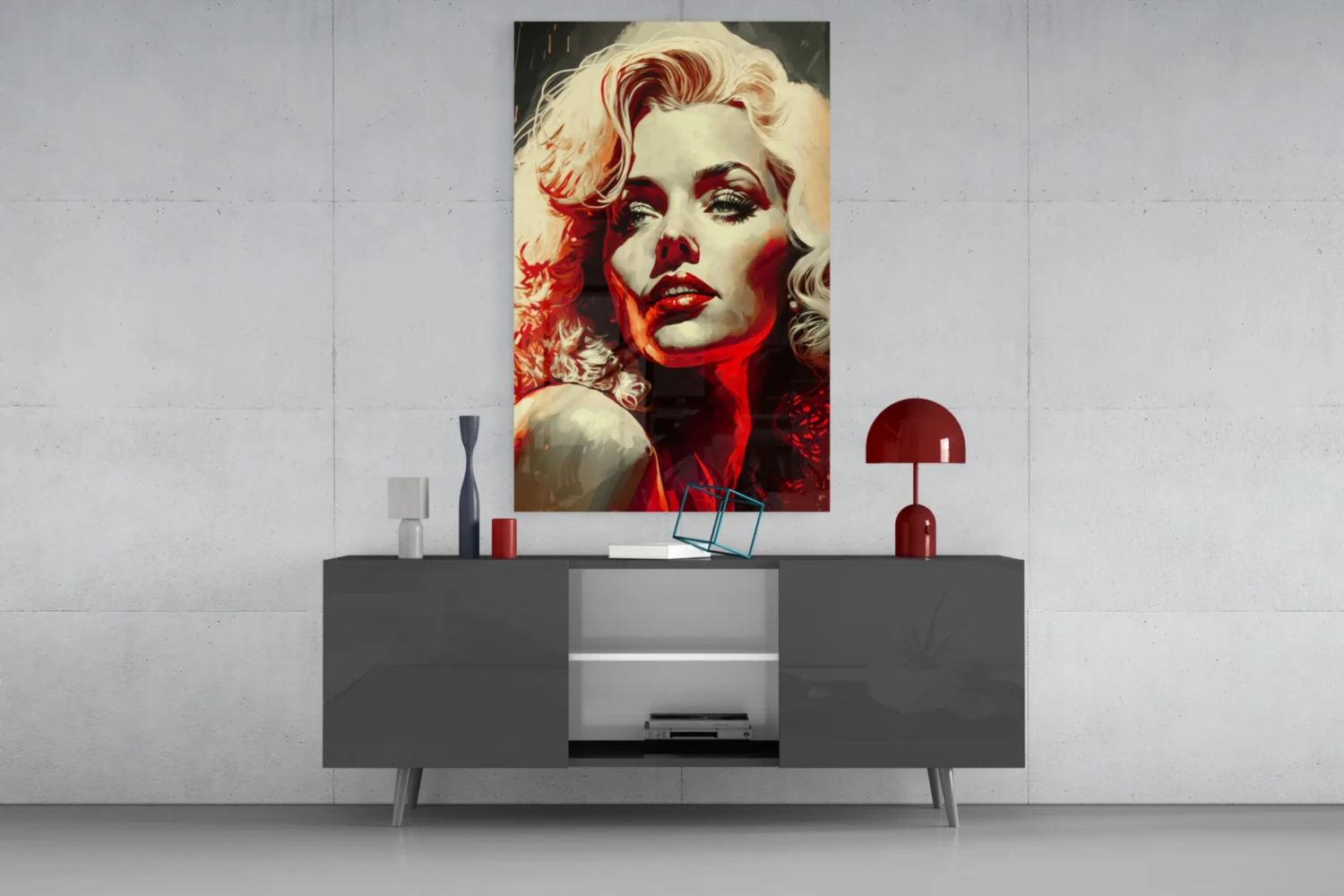 Red Glow Blonde Diva Glass Wall Art - Image 8