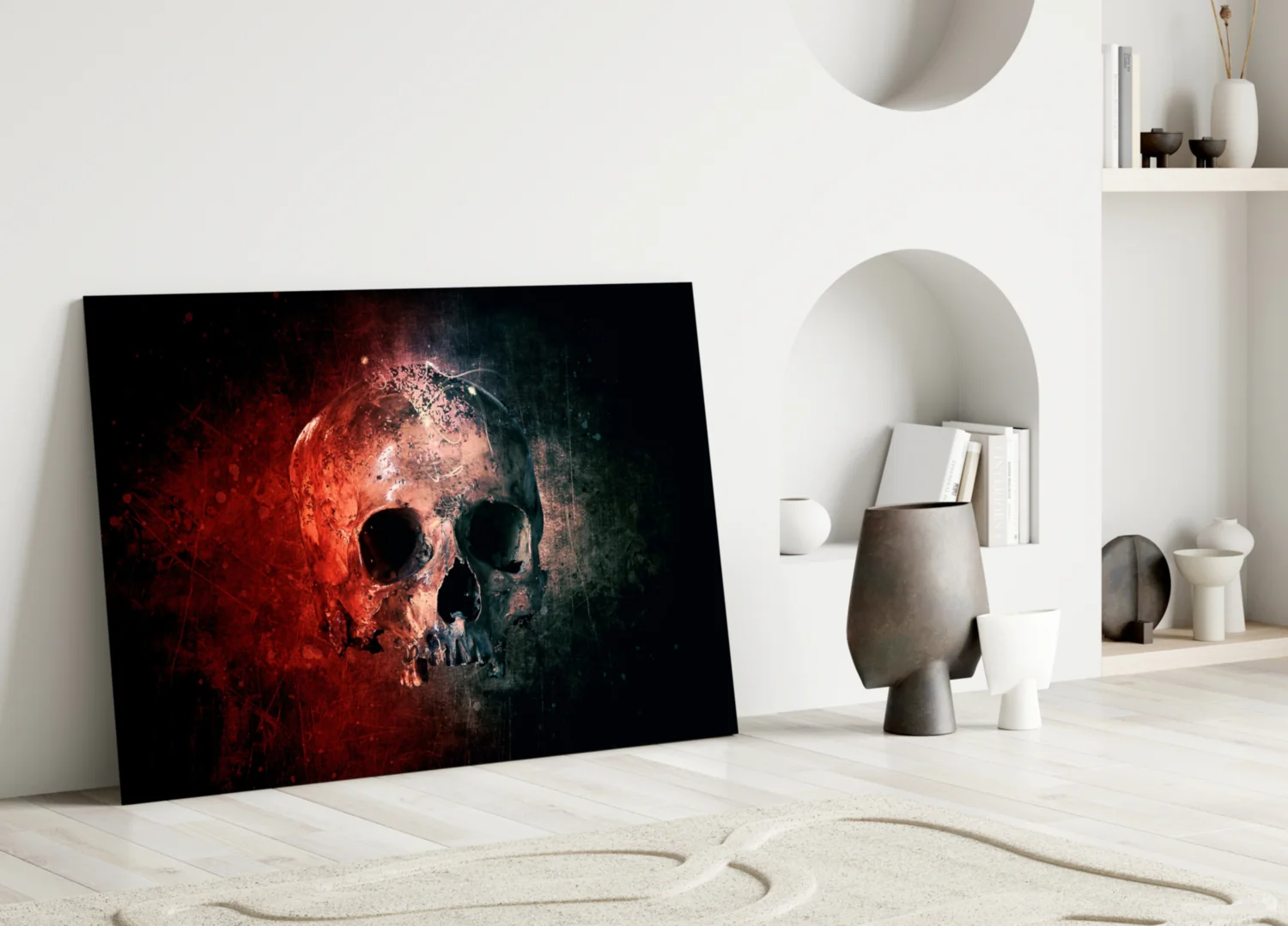Red Glow Grunge Skull Glass Wall Art - Image 3