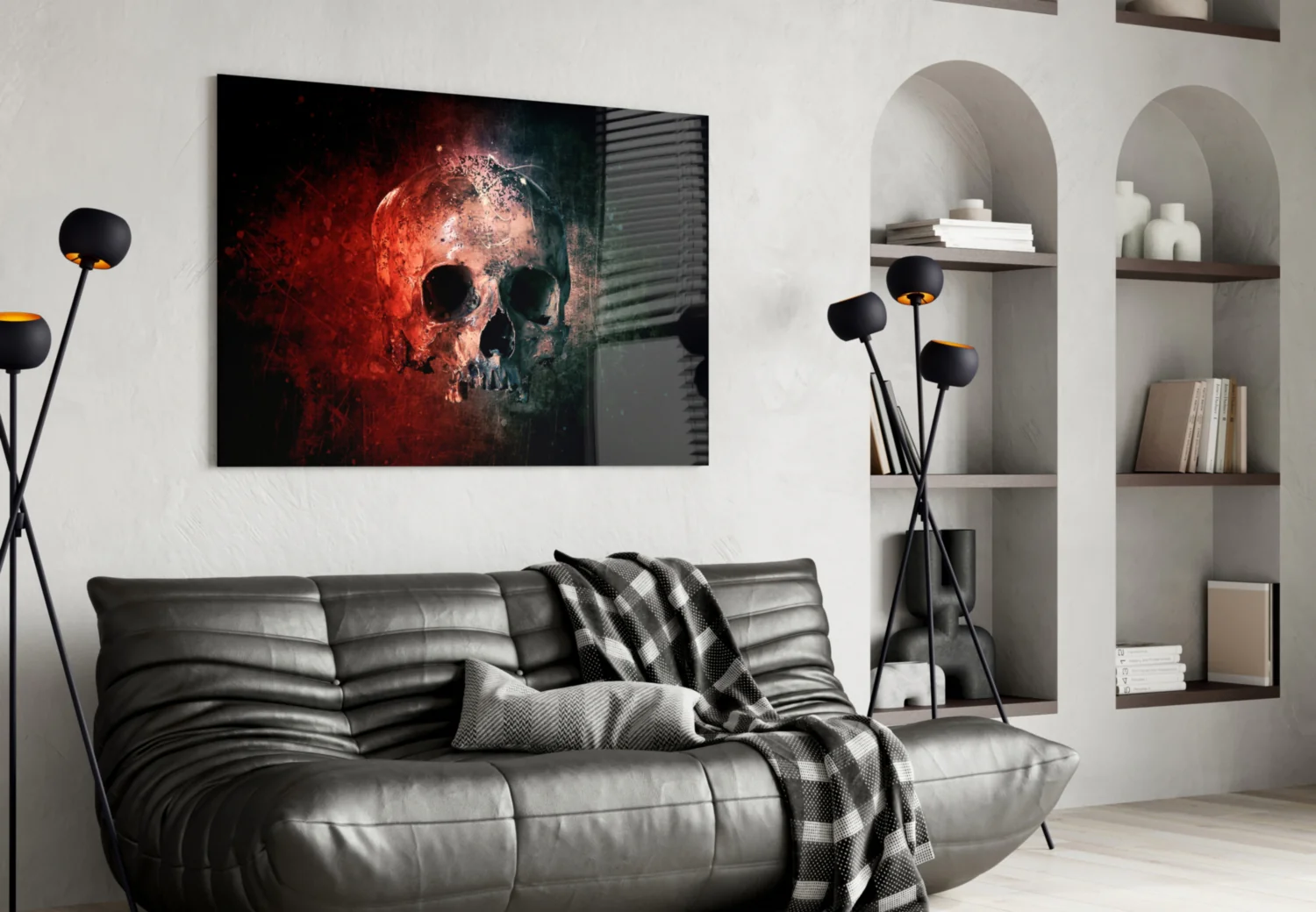 Red Glow Grunge Skull Glass Wall Art - Image 4