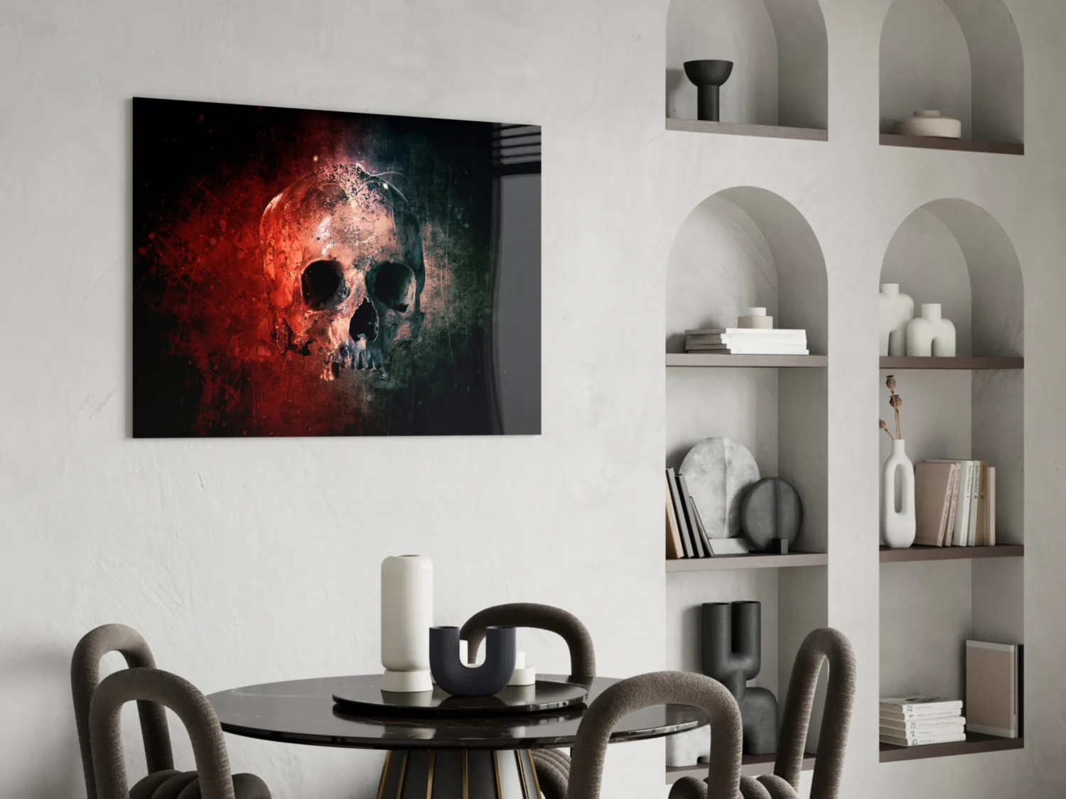 Red Glow Grunge Skull Glass Wall Art - Image 5