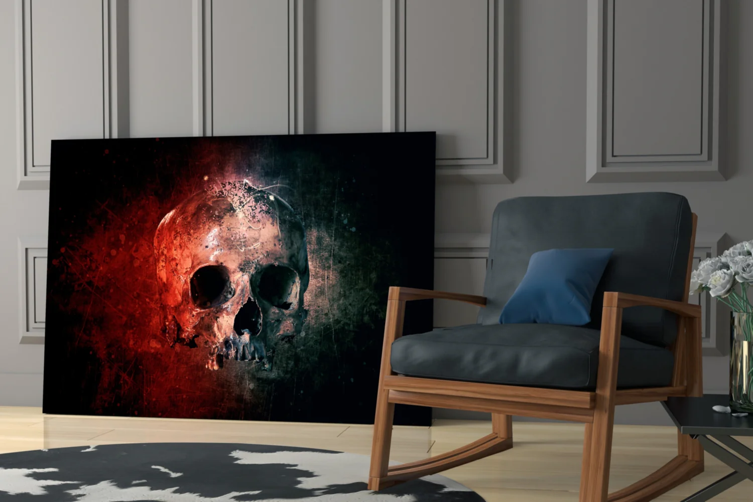 Red Glow Grunge Skull Glass Wall Art - Image 6