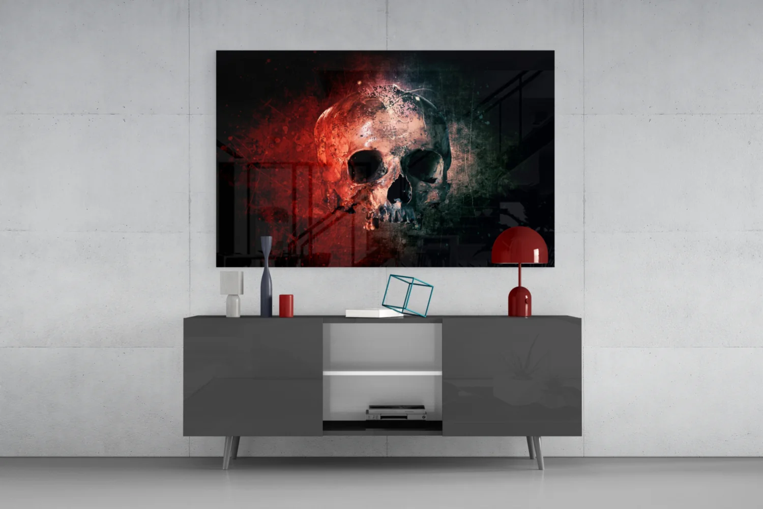 Red Glow Grunge Skull Glass Wall Art - Image 8