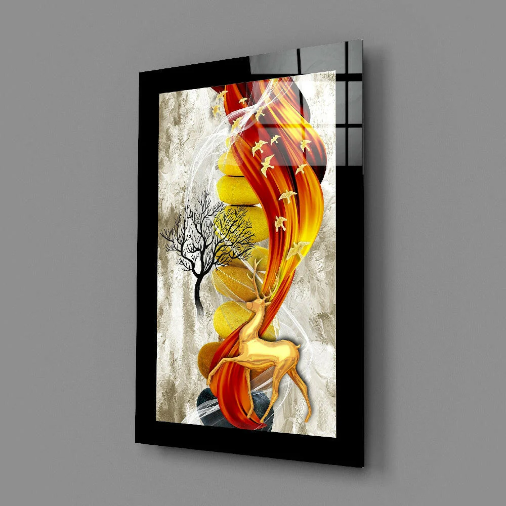 Red Gold Deer Glass Wall Art - Image 2