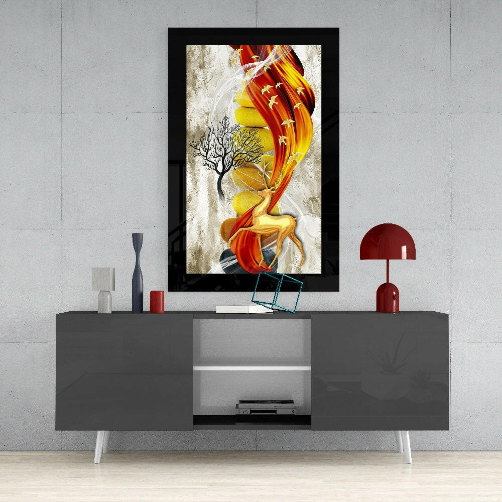 Red Gold Deer Glass Wall Art - Image 4
