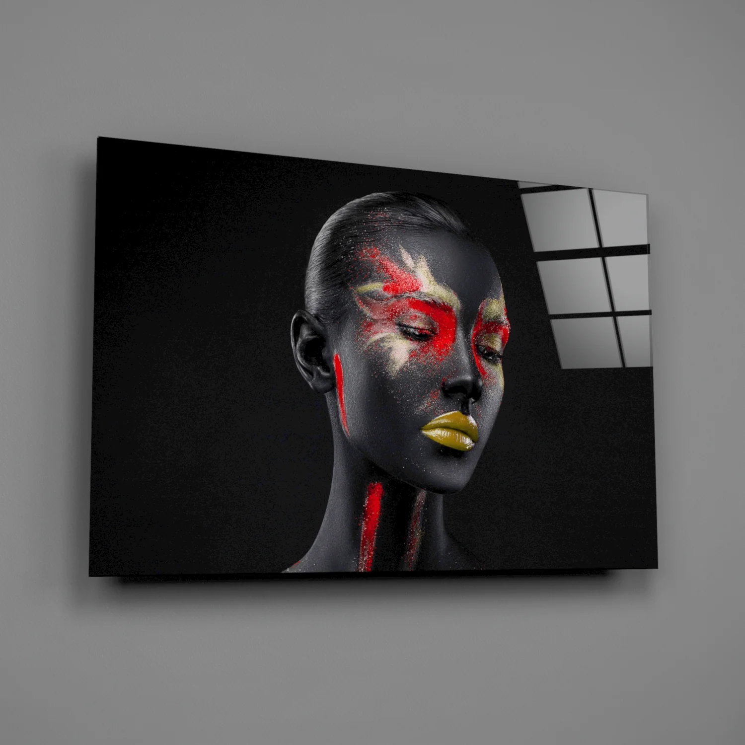 Red Gold Splatter Face Glass Wall Art - Image 2