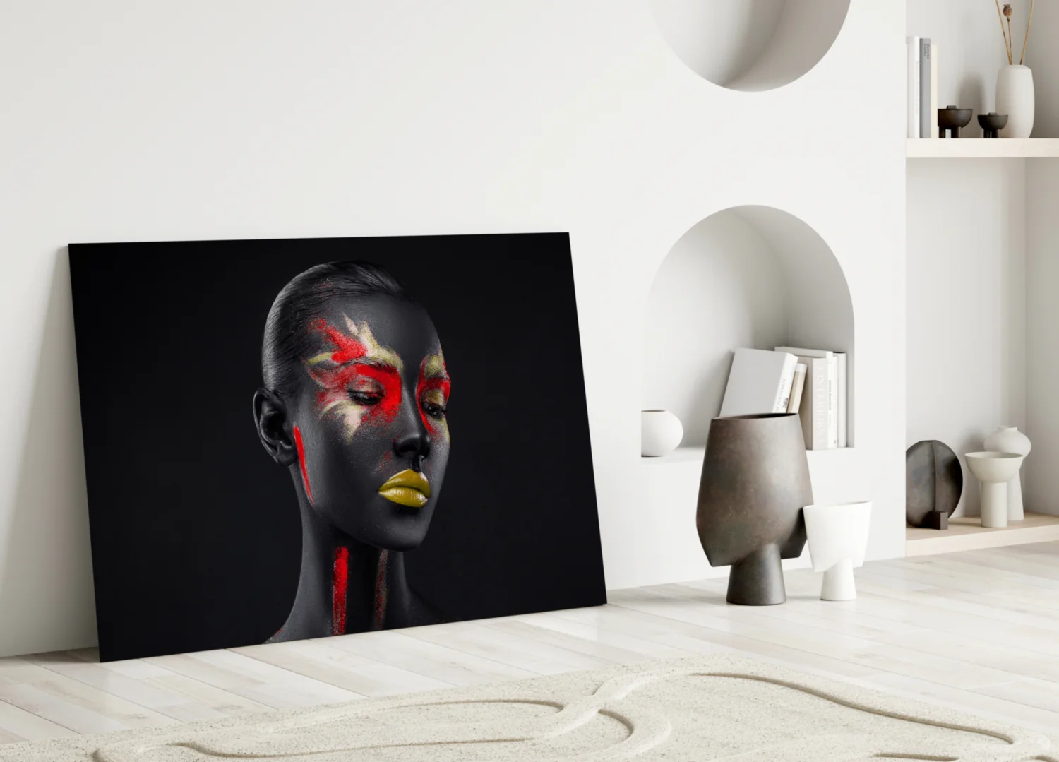 Red Gold Splatter Face Glass Wall Art - Image 3