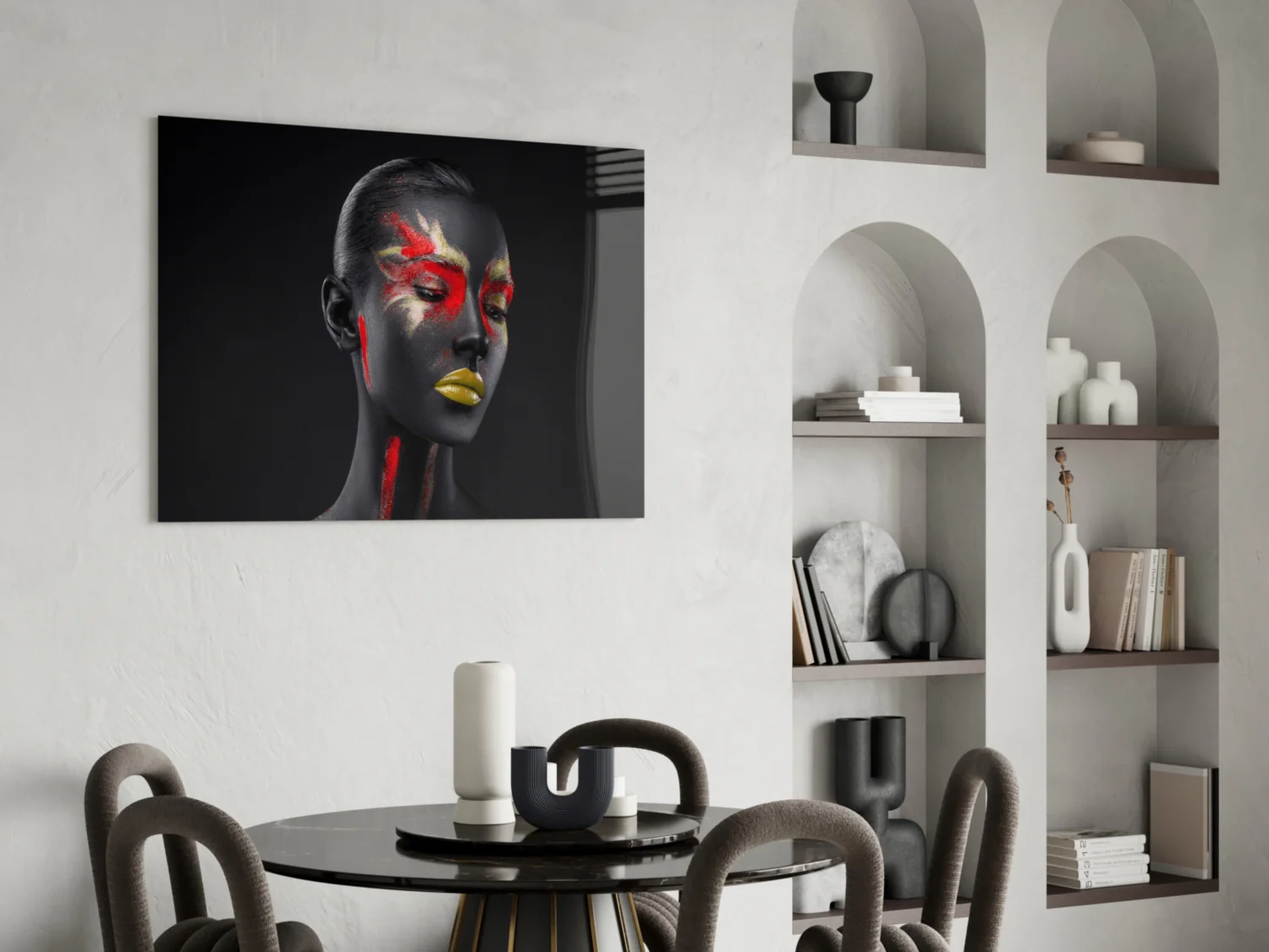 Red Gold Splatter Face Glass Wall Art - Image 5