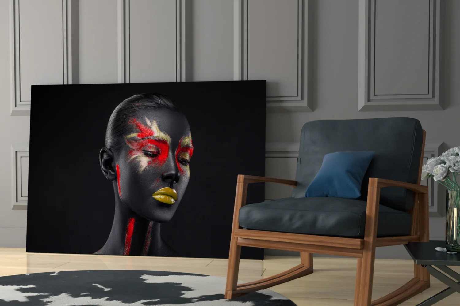 Red Gold Splatter Face Glass Wall Art - Image 6