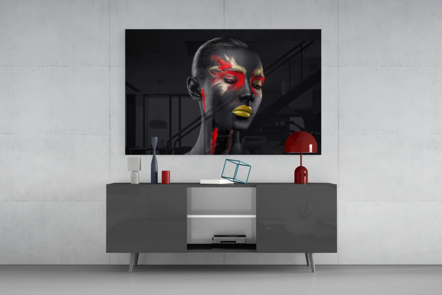 Red Gold Splatter Face Glass Wall Art - Image 8