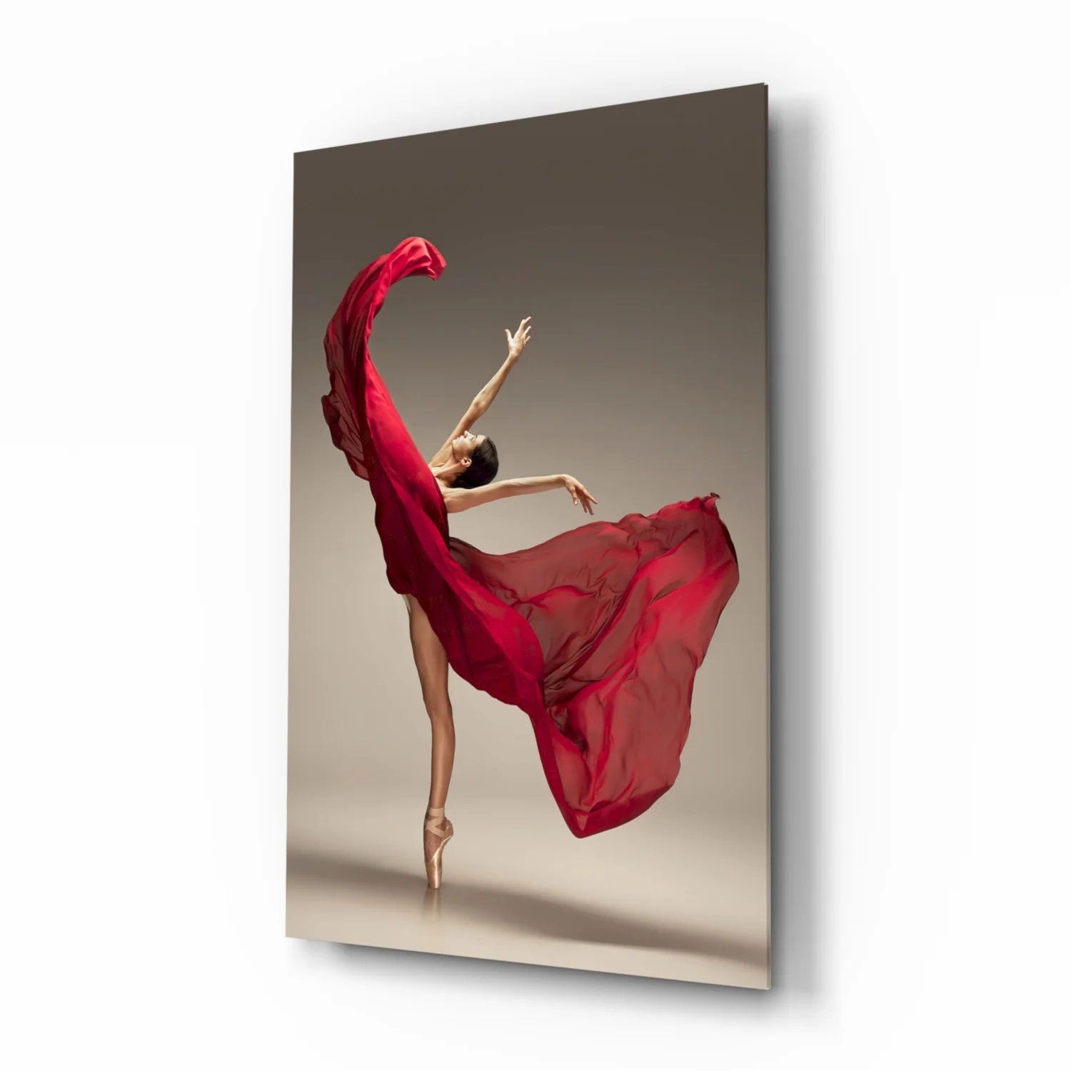 Red Gown Arabesque Ballerina Glass Wall Art - Image 2