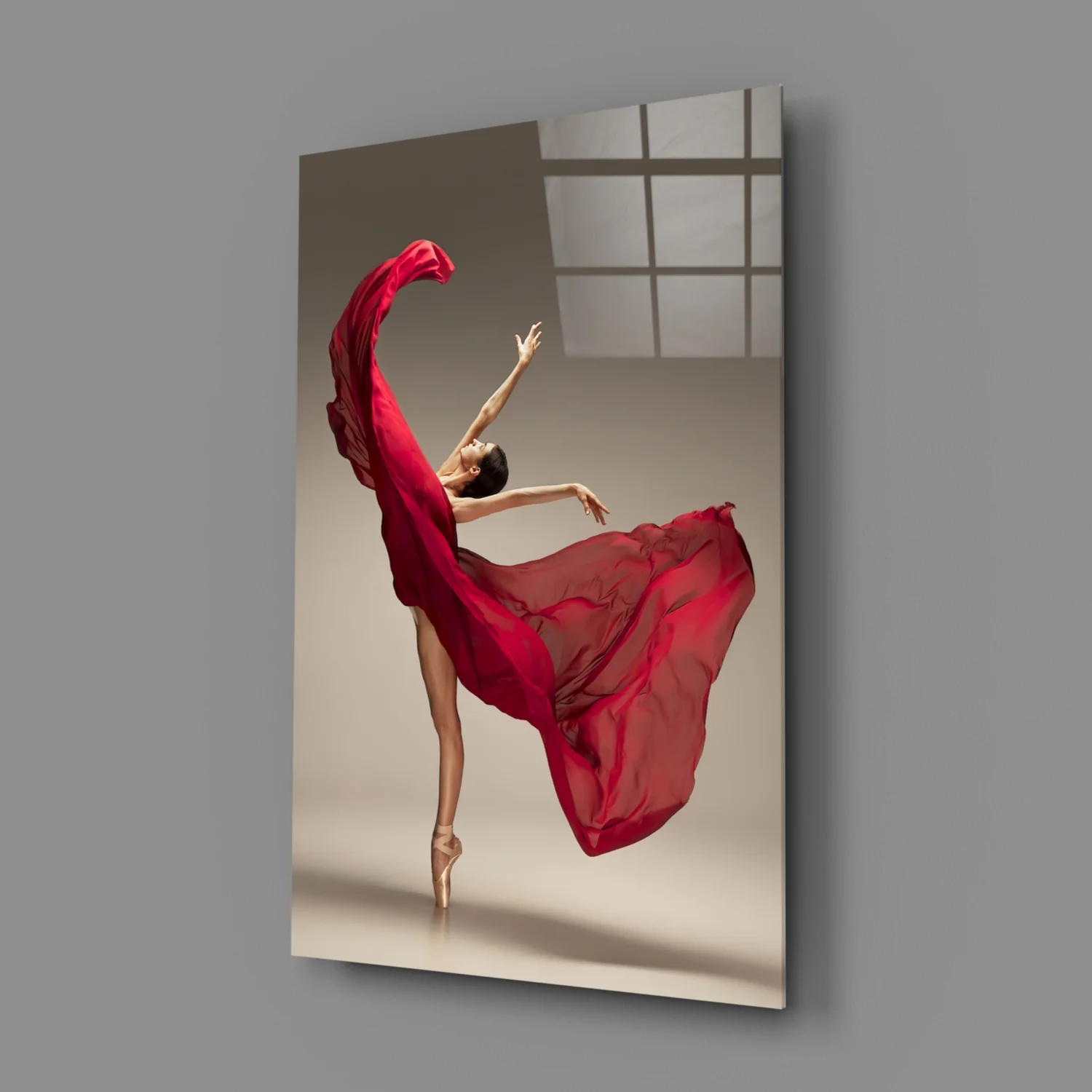 Red Gown Arabesque Ballerina Glass Wall Art - Image 3