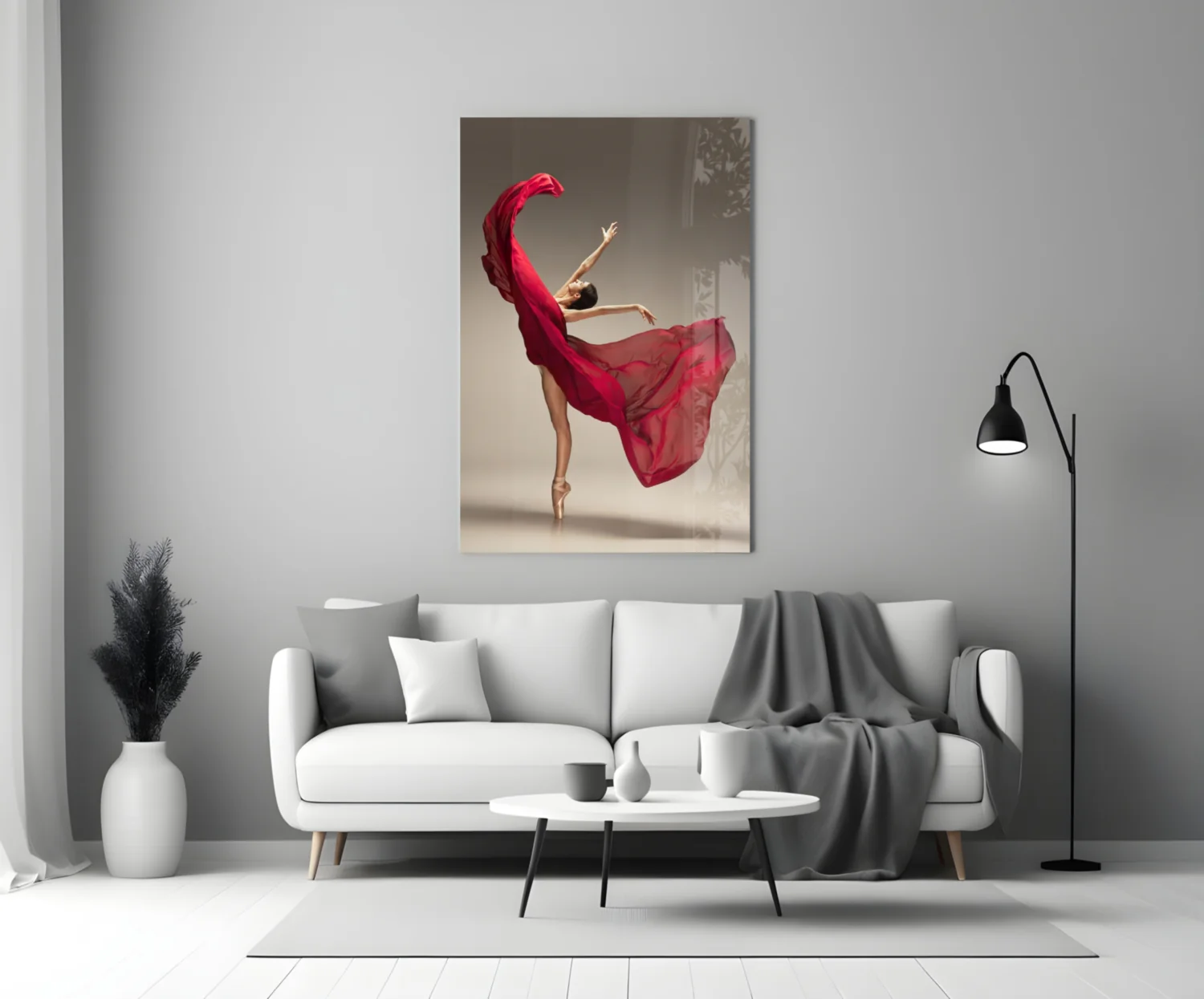 Red Gown Arabesque Ballerina Glass Wall Art - Image 4