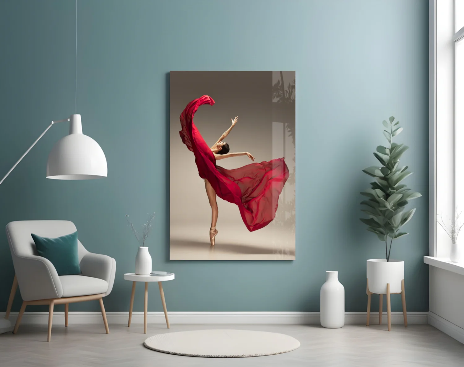 Red Gown Arabesque Ballerina Glass Wall Art - Image 5