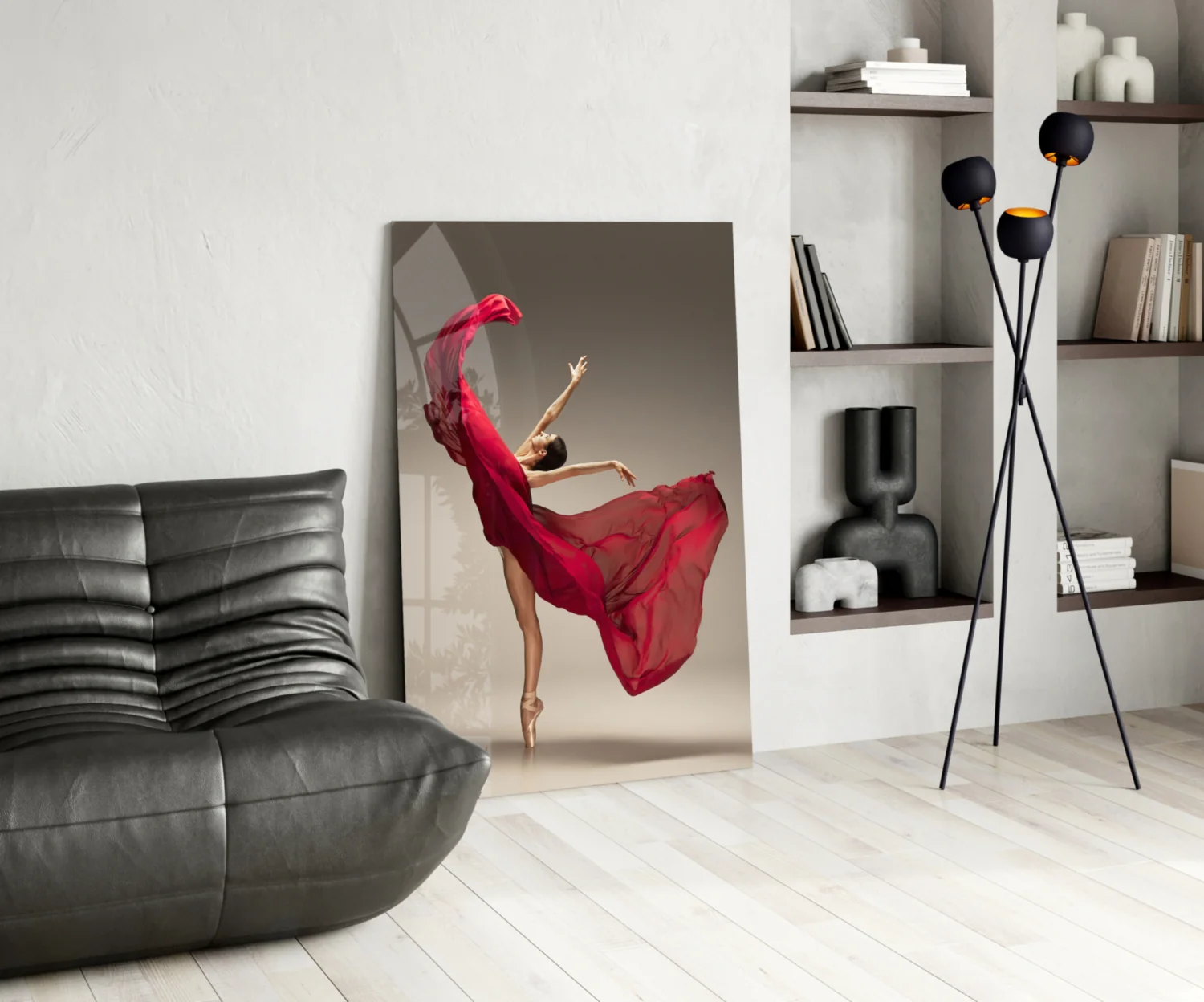 Red Gown Arabesque Ballerina Glass Wall Art - Image 6
