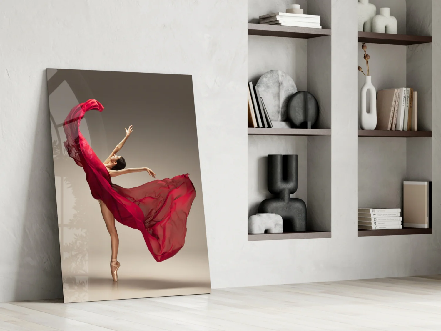 Red Gown Arabesque Ballerina Glass Wall Art - Image 7