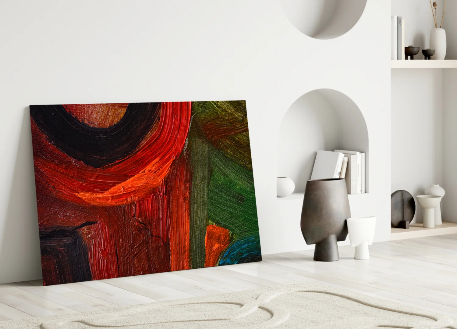 Red Green Oil Brushstroke Glass Wall Art - Image 3