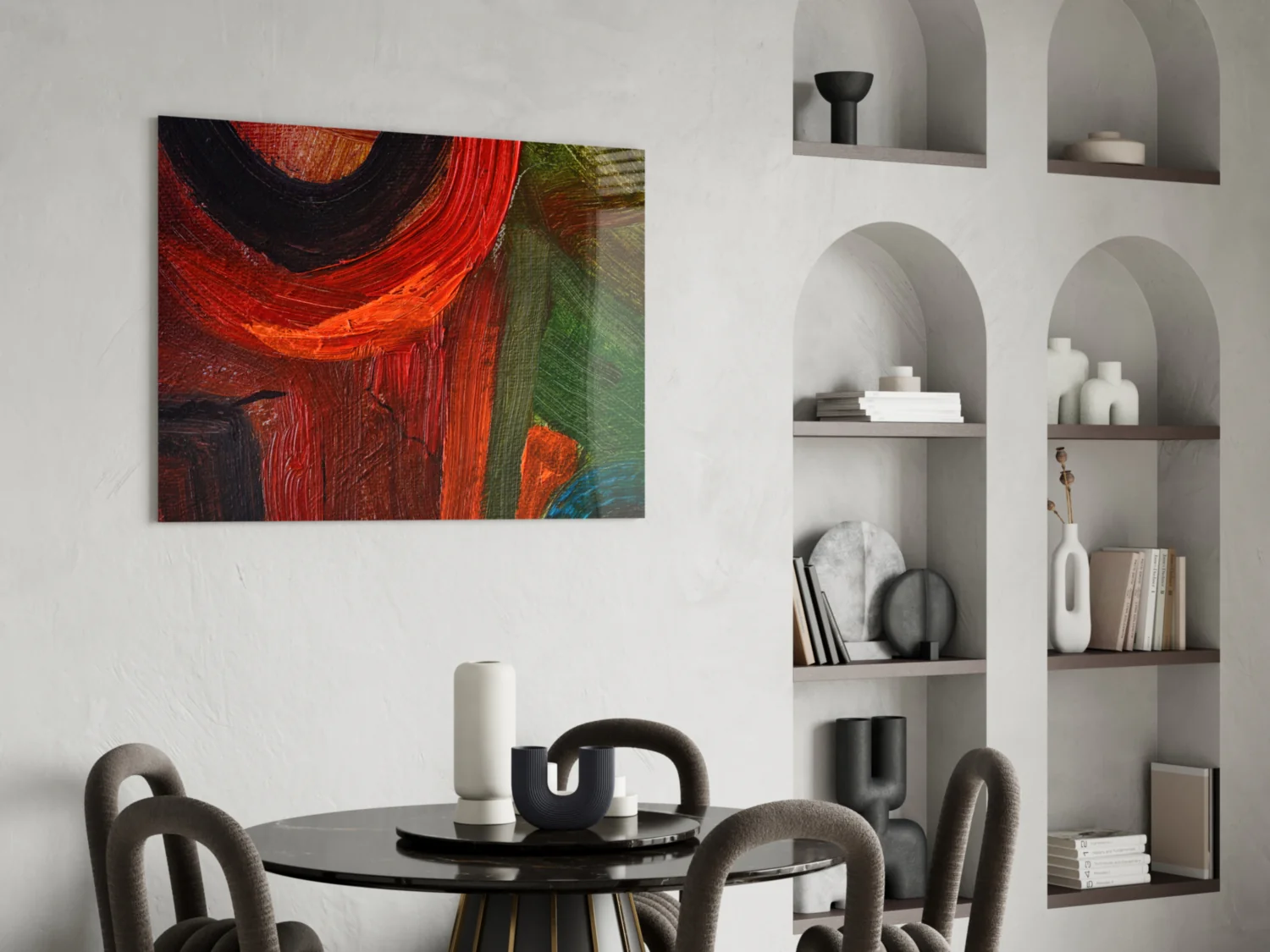 Red Green Oil Brushstroke Glass Wall Art - Image 5