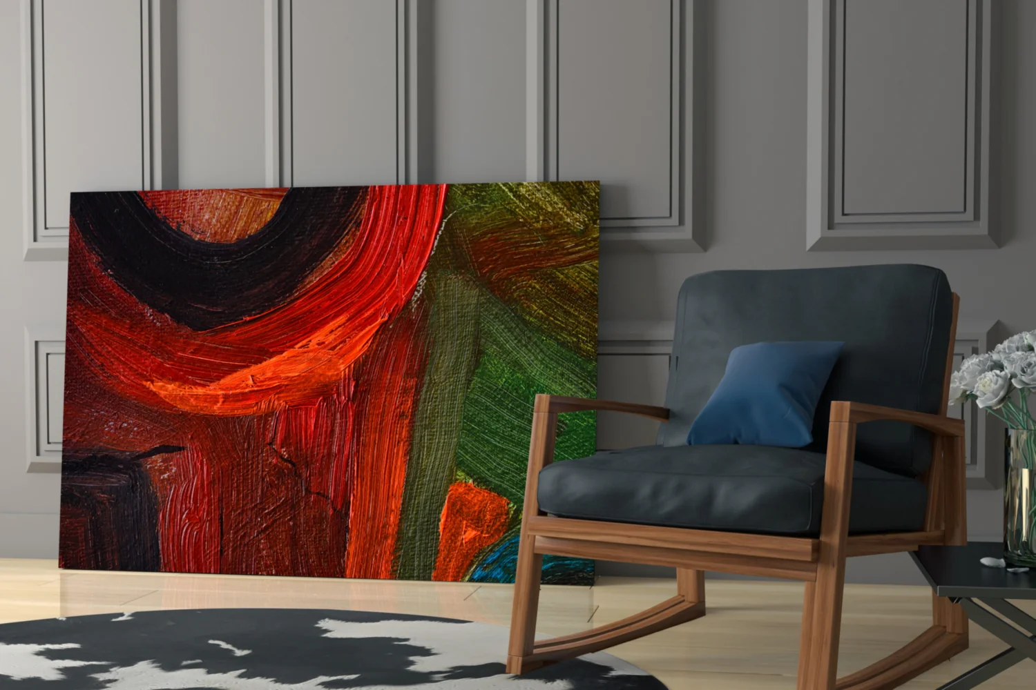 Red Green Oil Brushstroke Glass Wall Art - Image 6