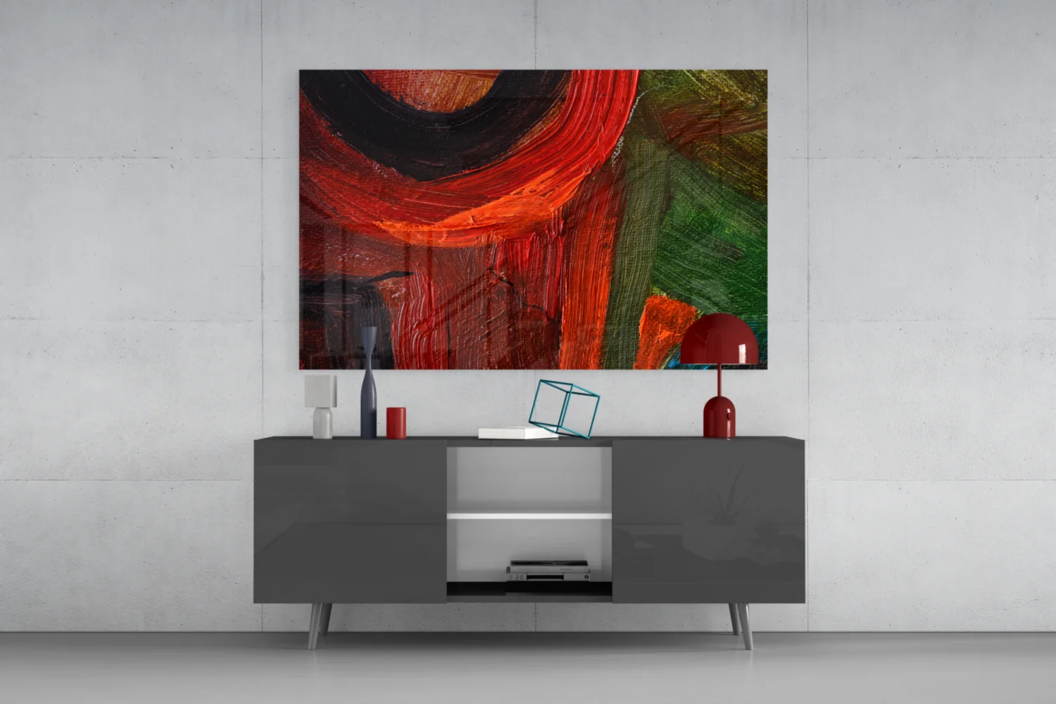 Red Green Oil Brushstroke Glass Wall Art - Image 8