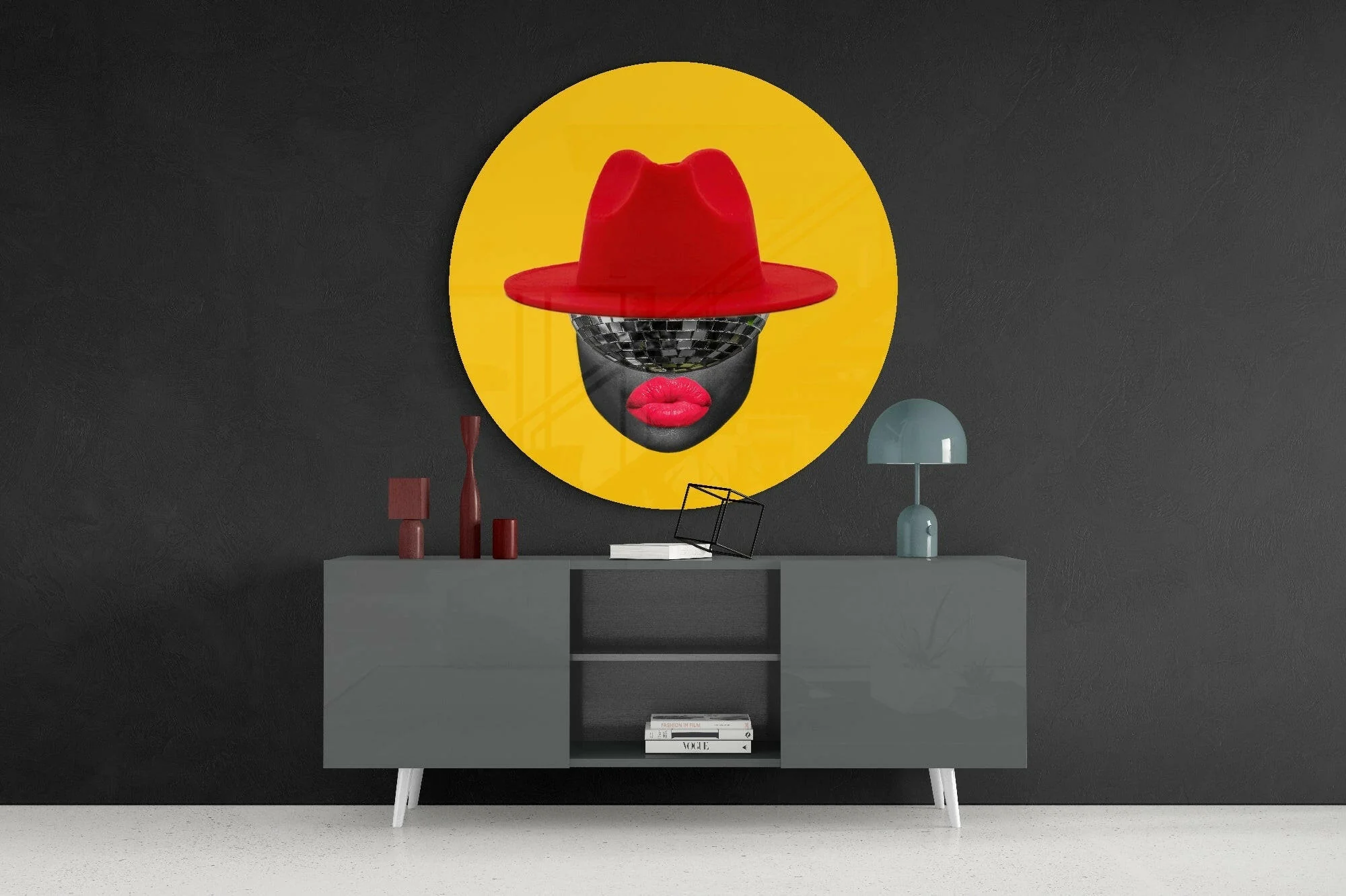 Red Hat Silhouette Glass Wall Art - Image 4