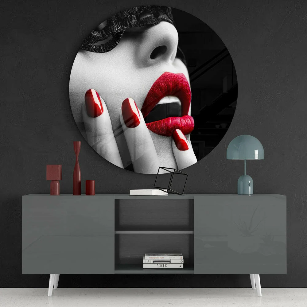 Red Lips Red Nails Glass Wall Art - Image 4