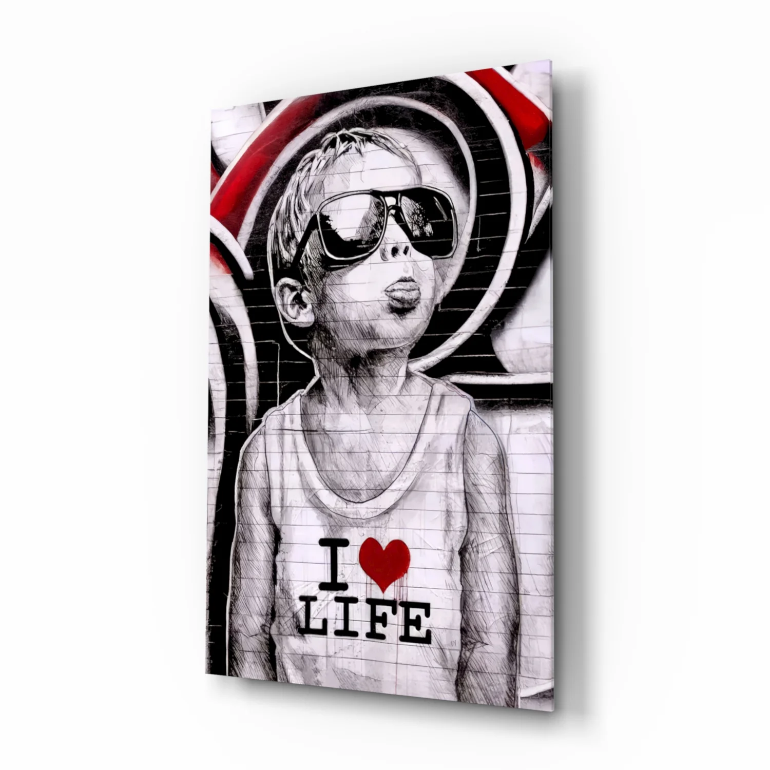 Red Swirl Sunglasses Boy Glass Wall Art - Image 2