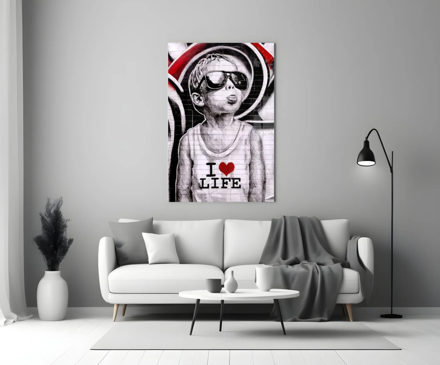 Red Swirl Sunglasses Boy Glass Wall Art - Image 4