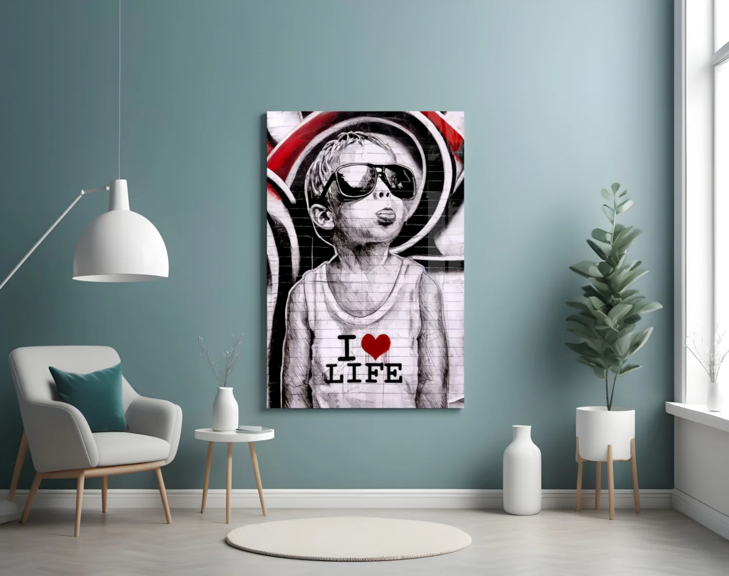 Red Swirl Sunglasses Boy Glass Wall Art - Image 5